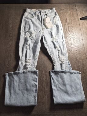 Aphrodite Pale Blue Distressed Wide-Leg Jeans